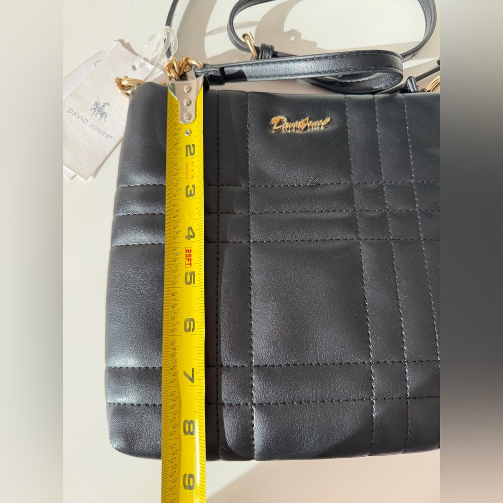 David Jones Black Quilted Leather Crossbody Bag Gold Chain Strap NEW - Picture 6 of 8